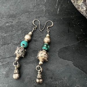 silver and turquoise beaded dangle earrings